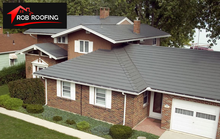 Durable slate roofing on commercial building